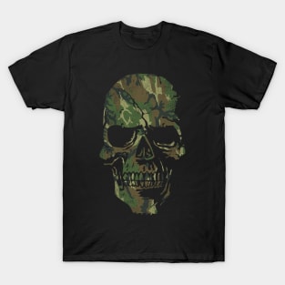 Skull Graphic - Cool Badass Distressed Art - Camo Green T-Shirt